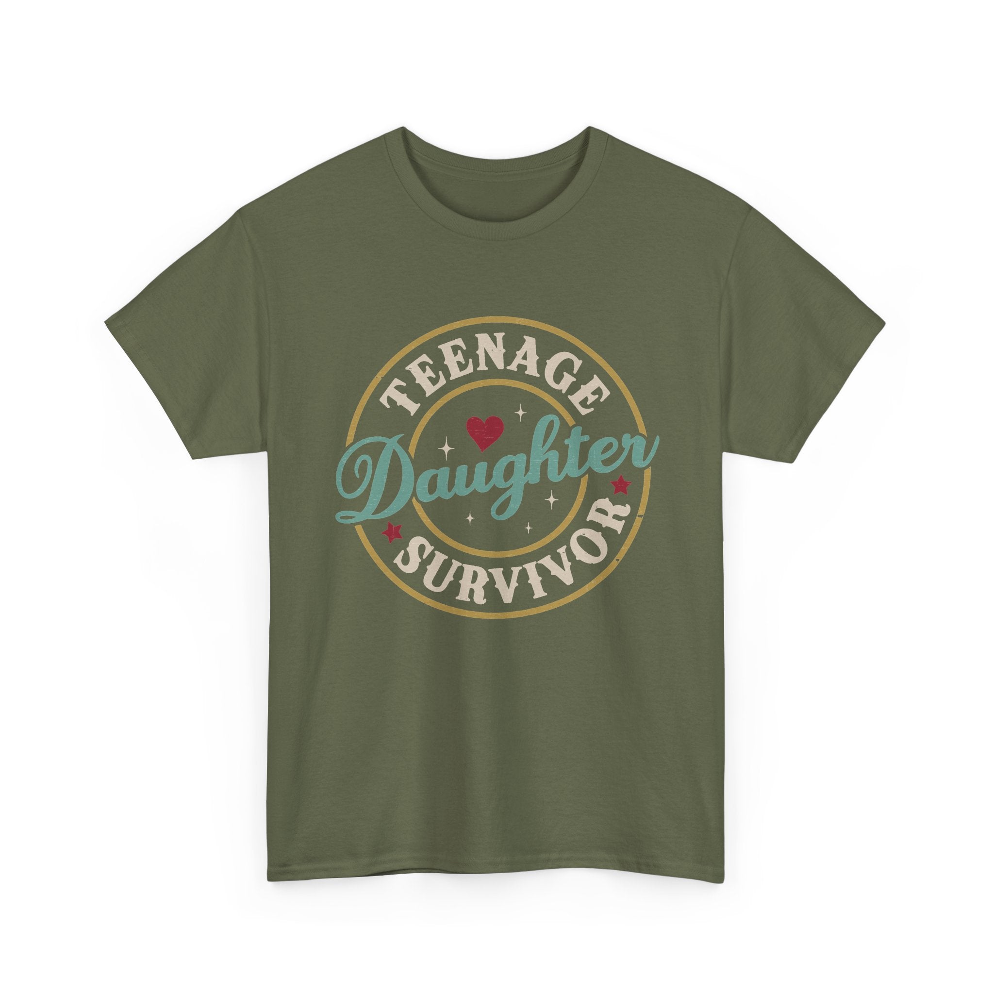 Teenage Daughter Survivor T-Shirt – Retro Heart Badge Tee for Moms & Families